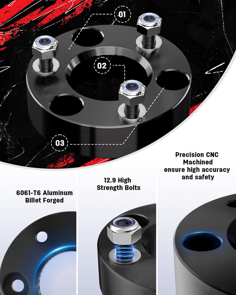 Richeer 2 inch Leveling Lift Kit Compatible with 2006-2026 Ram 1500 4WD,2005-2011 Dakota 2WD/4WD,2006-2009 Raider 2WD/4WD Forged Front Strut Spacers Raise the Front of your Pickup by 2" - Image 3